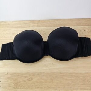 Catherines Intimates Bra 48B Black Satin Strapless‎ Underwire Good Support